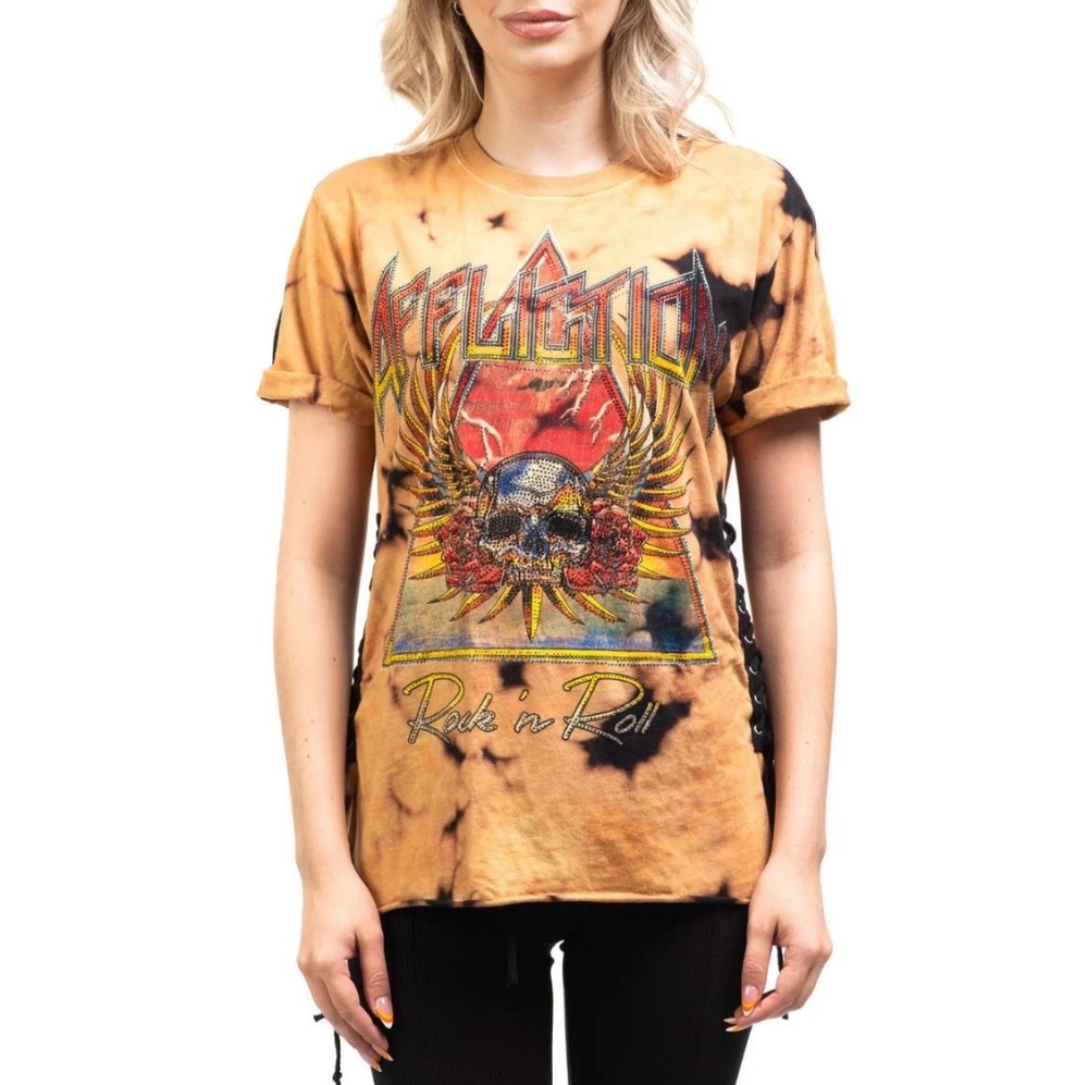 Affliction Women's Skull Rock short sleeve tee in Blk/Tan Size SM
